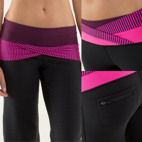 Lululemon Sz 6 Dharana Crop Pants Black Pink Zip Pocket Loose Wide Hyper Stripe - Picture 9 of 9